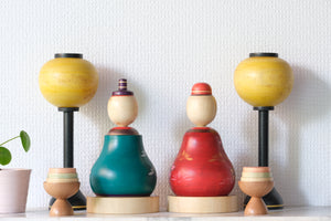 Vintage Sosaku Kokeshi Set by Norinao Takahashi 高橋宣直 | 18 cm and 19 cm