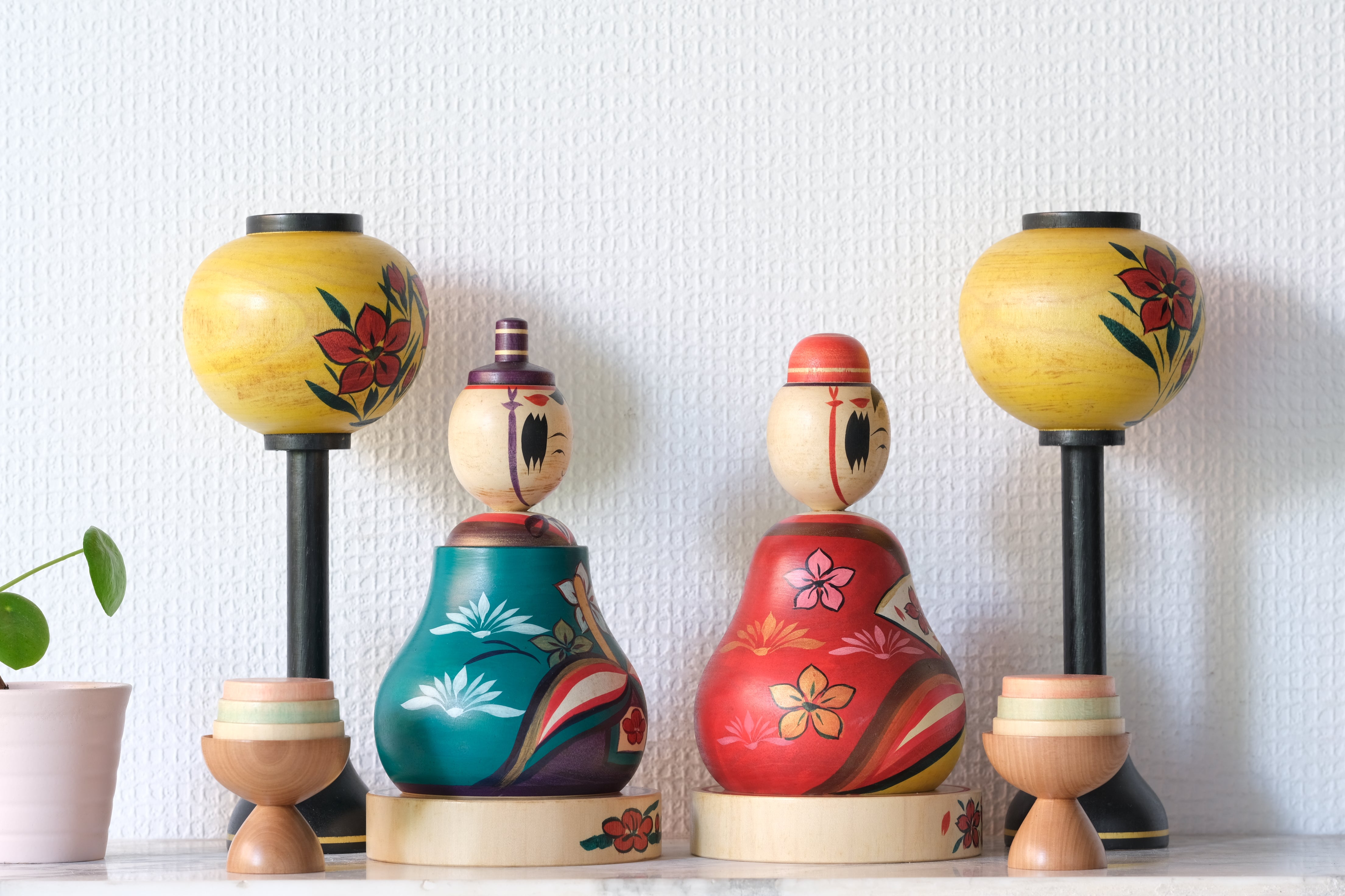 Vintage Sosaku Kokeshi Set by Norinao Takahashi 高橋宣直 | 18 cm and 19 cm