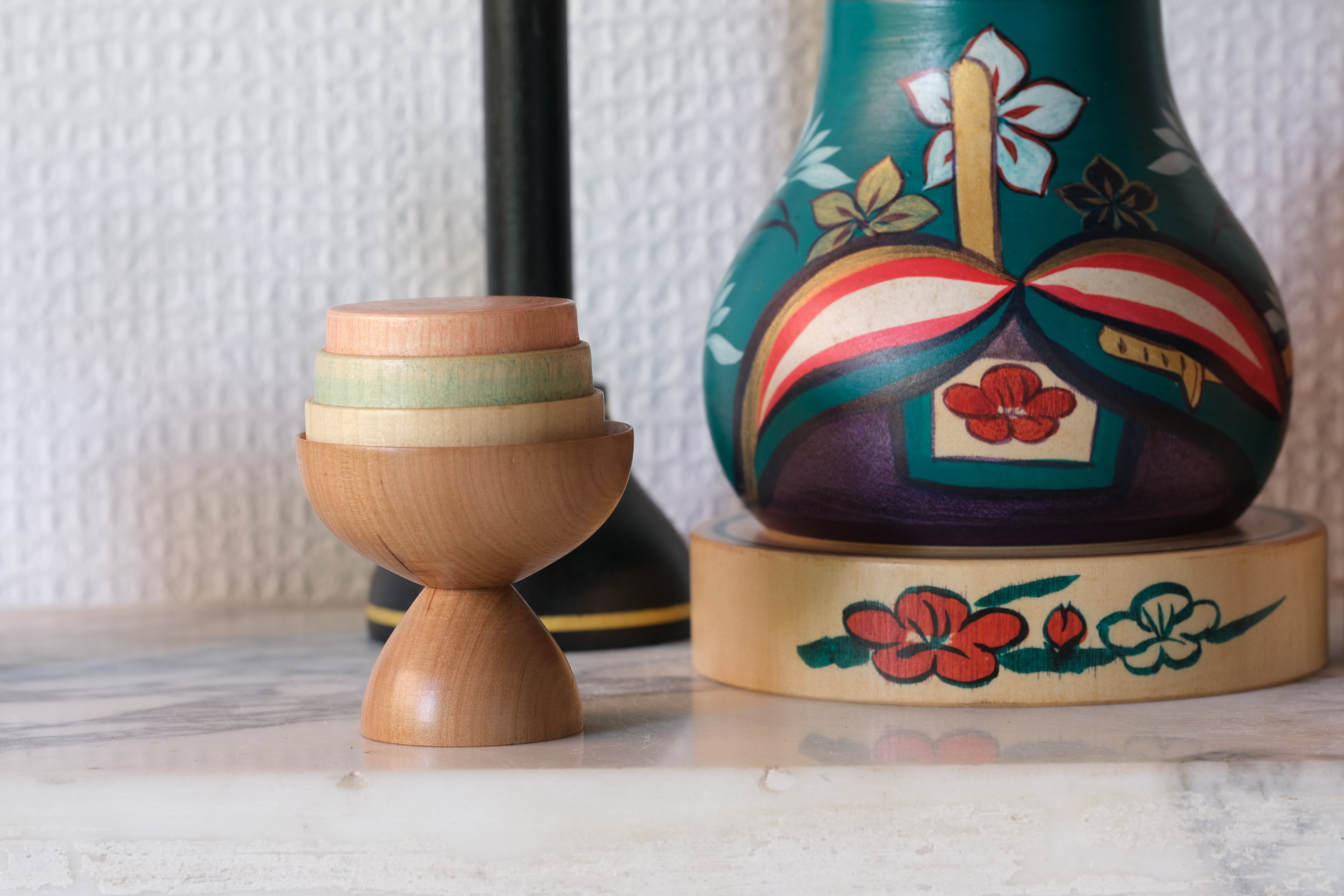 Vintage Sosaku Kokeshi Set by Norinao Takahashi 高橋宣直 | 18 cm and 19 cm