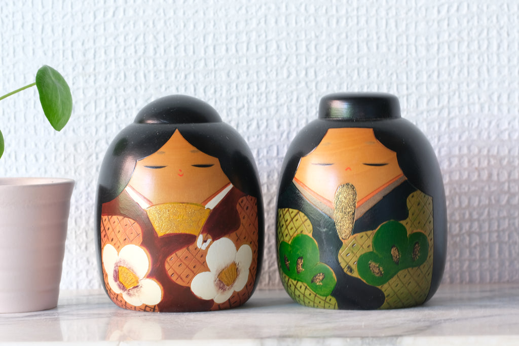 Pair of Vintage Sosaku Kokeshi by Yuji Kawase 川瀬祐志作 (1938-) | 10 cm