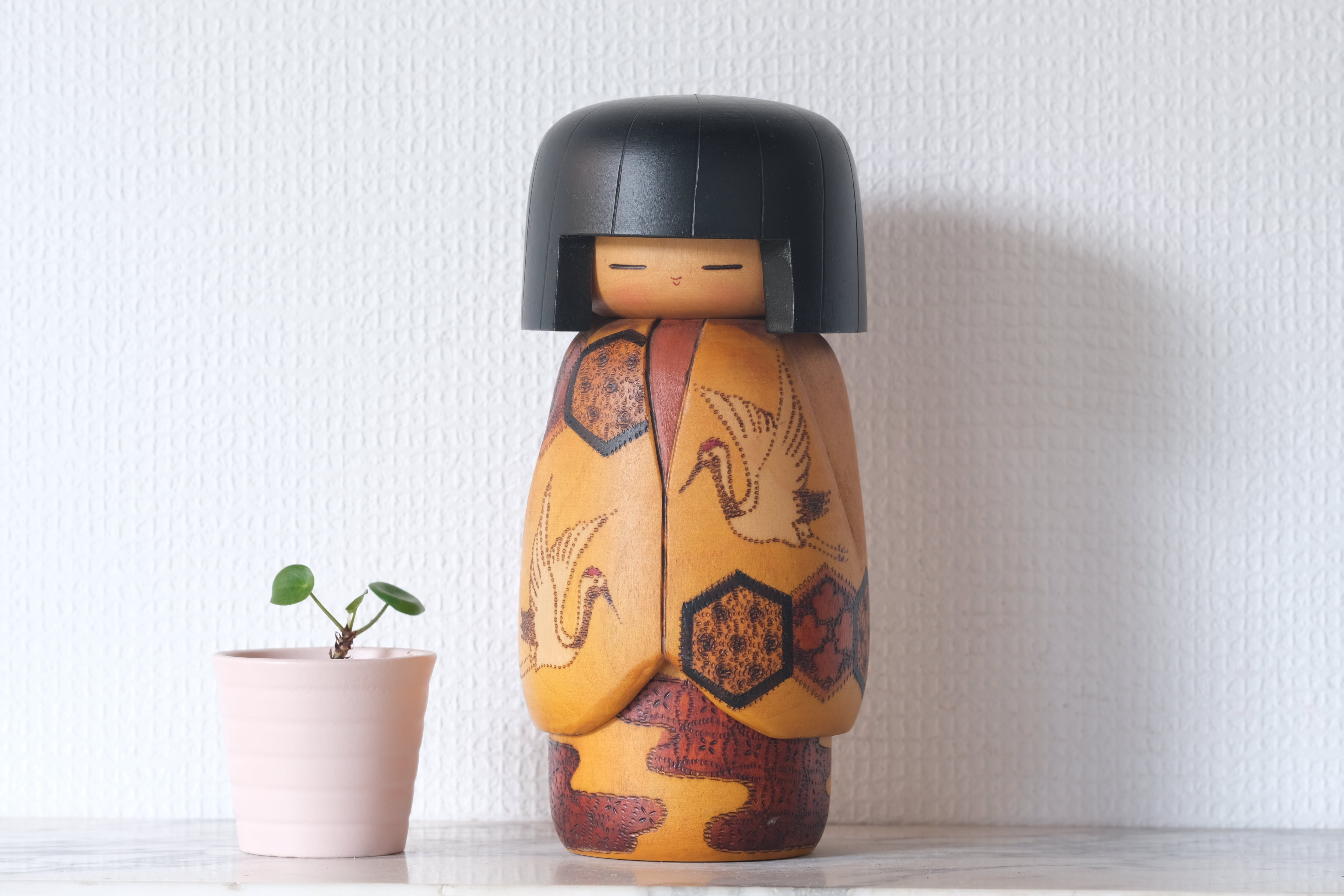 Rare Vintage Creative Kokeshi with Cranes by Yoshio Ohtani (1936- ) | 22 cm