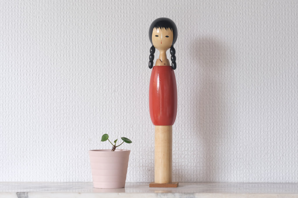 Vintage Creative Kokeshi with Pigtails | 27,5 cm