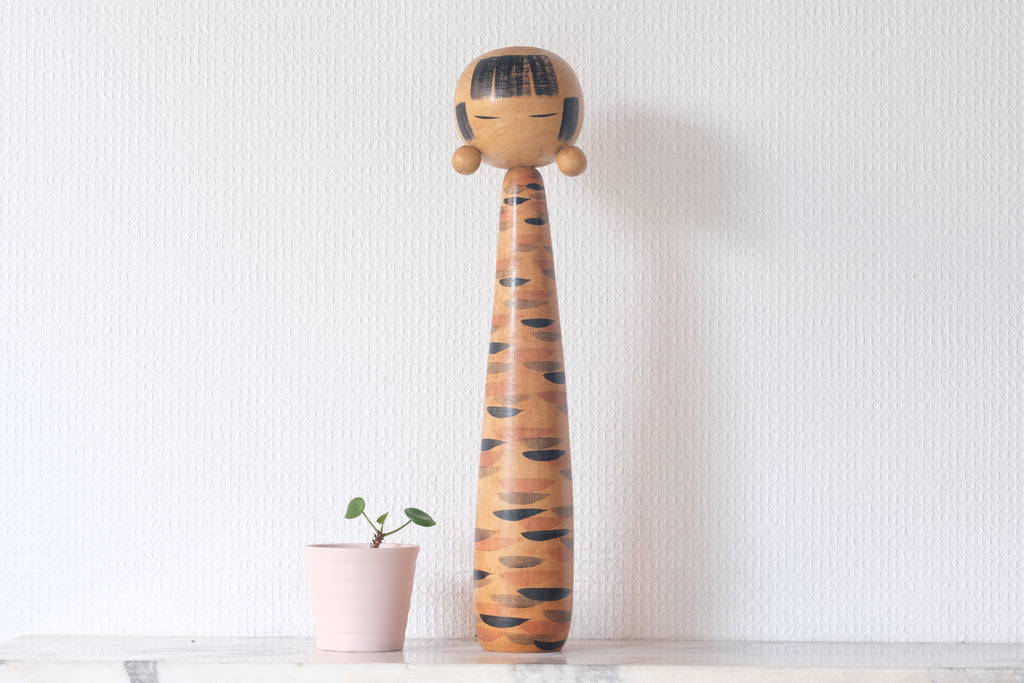 Rare Vintage Creative Kokeshi with Pigtails by Hideo Ishihara (1925-1999) | 34,5 cm