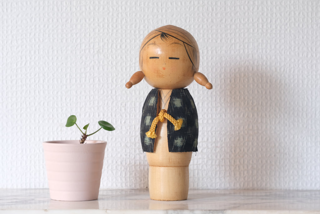 Vintage Creative Kokeshi with Pigtails | 17,5 cm