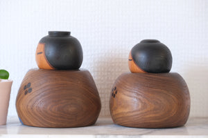 Exclusive Pair of Vintage Creative Kokeshi by Sanpei Yamanaka (1926-2012) | 12 cm and 12,5 cm