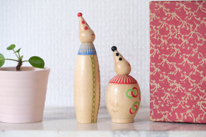 Two Clown Vintage Creative Kokeshi | With Box | 8,5 cm and 12,5 cm