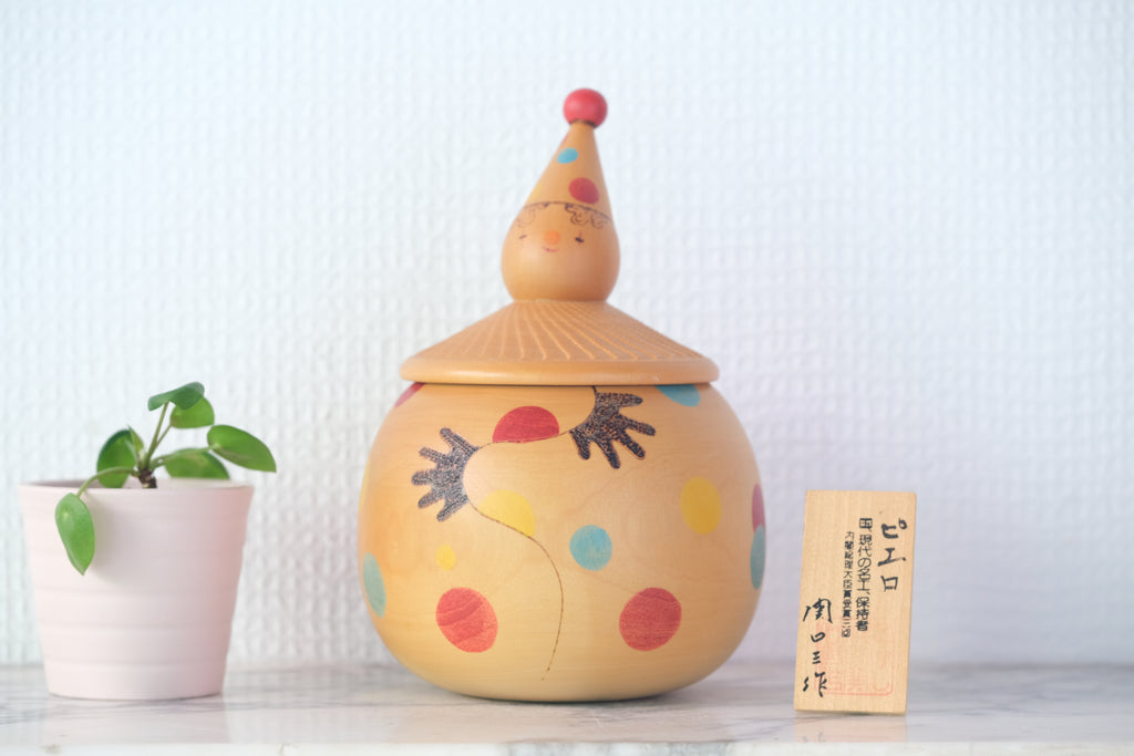 Rare Creative Kokeshi by Sansaku Sekiguchi (1925-2018) | 'Clown' | Container | 17 cm