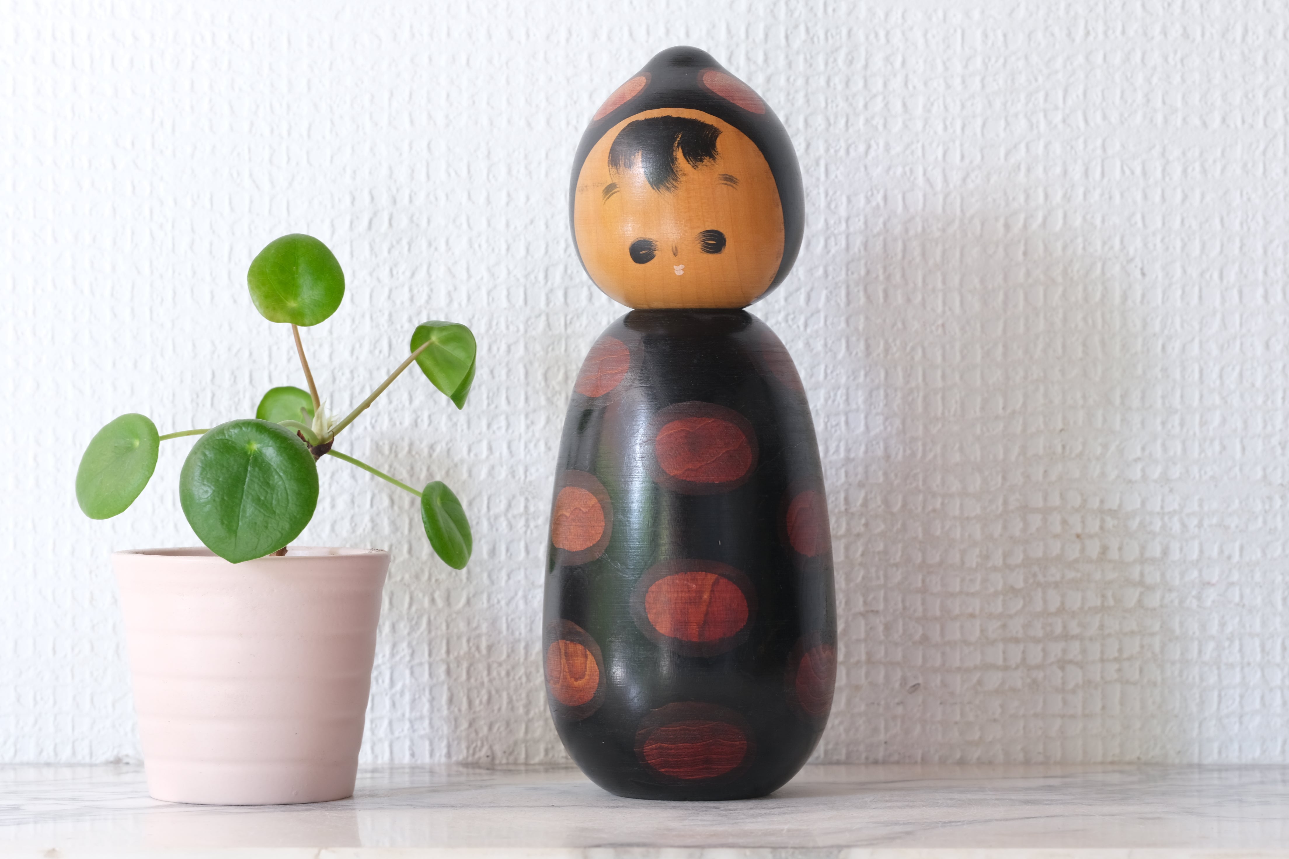 Rare Vintage Creative Kokeshi by Watanabe Masao (1917-2007) | Titled: てんとう虫 - Ladybug | 18 cm