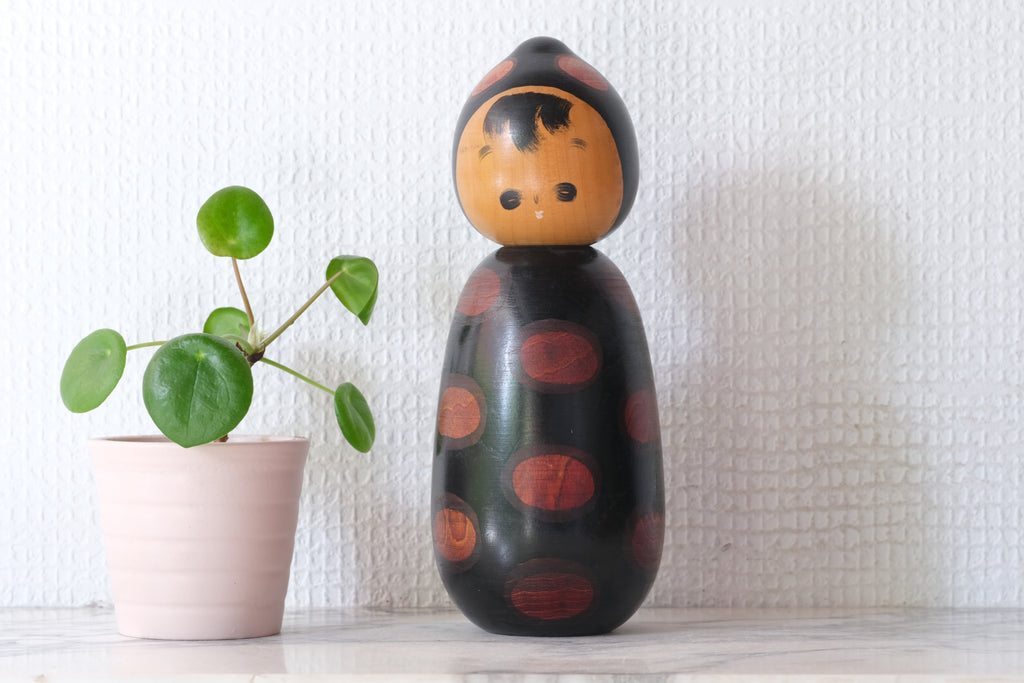 Rare Vintage Creative Kokeshi by Watanabe Masao (1917-2007) | Titled: てんとう虫 - Ladybug | 18 cm