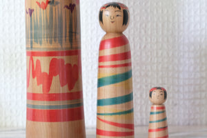 Vintage Traditional Tsuchiyu Kokeshi by Jinnohara Kazunori (陳野原和紀) | Nested Kokeshi & Rattle | 29 cm