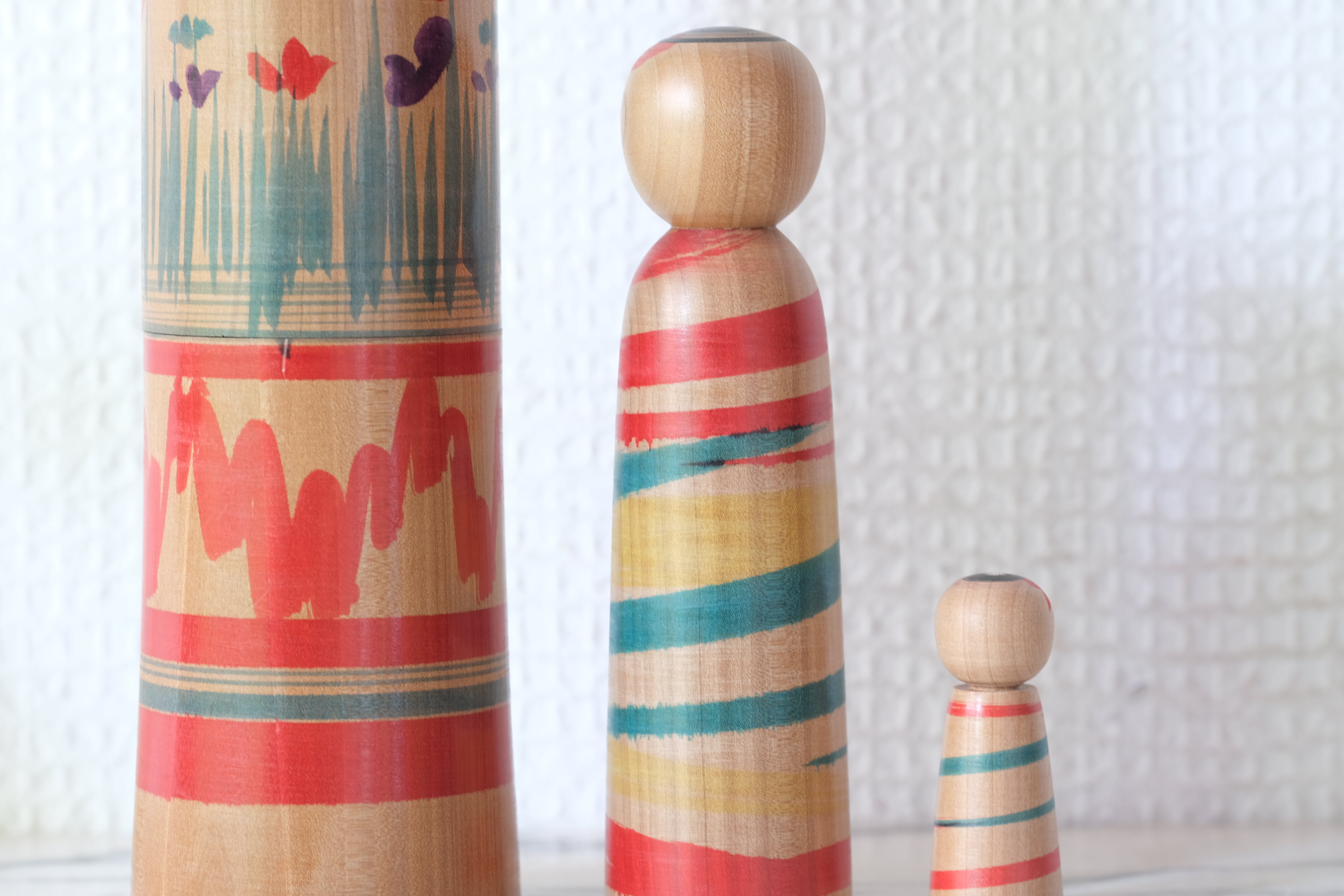Vintage Traditional Tsuchiyu Kokeshi by Jinnohara Kazunori (陳野原和紀) | Nested Kokeshi & Rattle | 29 cm