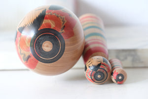 Vintage Traditional Tsuchiyu Kokeshi by Jinnohara Kazunori (陳野原和紀) | Nested Kokeshi & Rattle | 29 cm