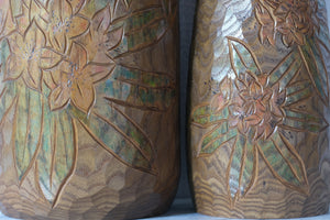 Exclusive Pair of Vintage Creative Kokeshi by Miyajima Muhitsu 宮島 無筆 (1929-) | Titled: 花影 - 'Hanakage' - 'Shade of Blossoms' | 22 cm and 35,5 cm