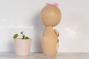 Cute Vintage Sosaku Kokeshi by Aoki Ryoka(1931-) | Titled: 'Daisy Princess' | 18 cm