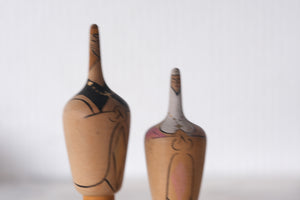 Rare Pair of Vintage "Trappist Monk" Kokeshi by Nemoto Mogura (1904-1983) | 10,5 cm and 12 cm