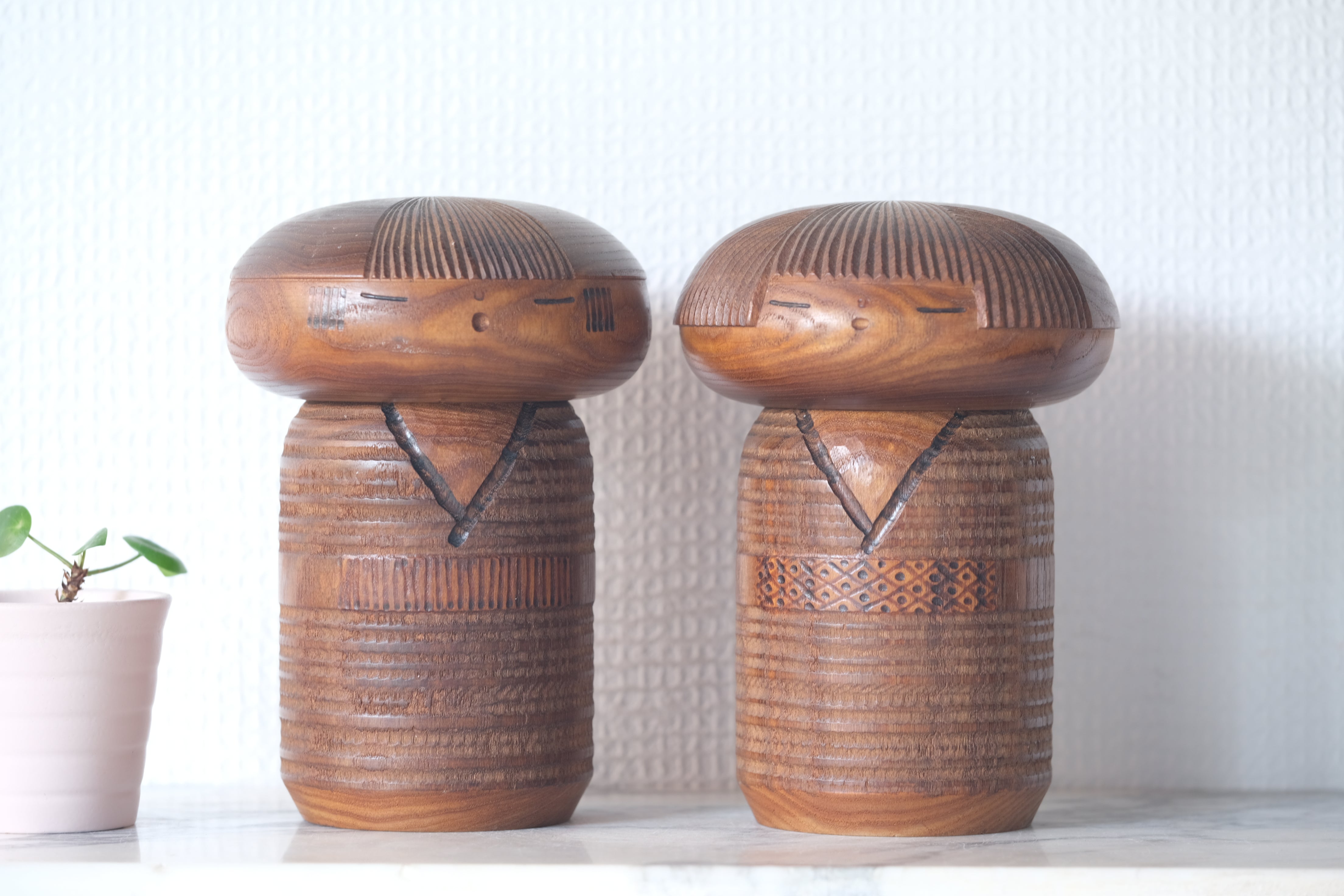 Rare Couple of Vintage Creative Kokeshi By Kenichi Murakami 村上けんー (1929 - ) | 16 cm