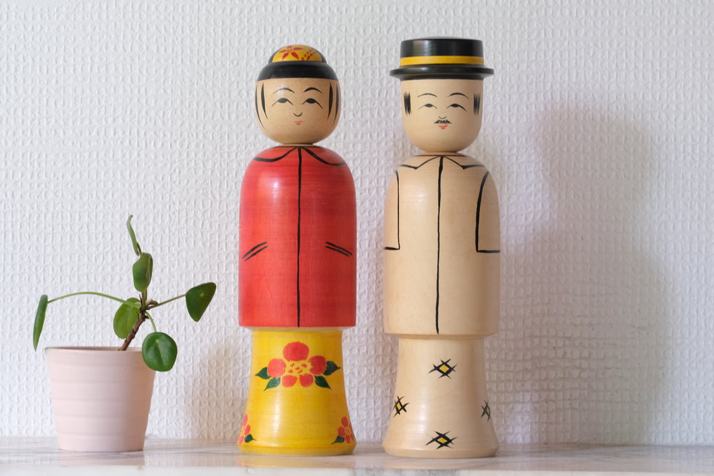Rare Pair of Vintage Nanbu Kokeshi by Sasaki Kakuhei 佐々木覚平 (1933 - 2007) | 24 cm and 25 cm