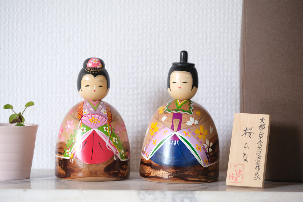 Set of Vintage Sosaku Kokeshi | Imperial Couple | 13,5 cm and 14,5 cm