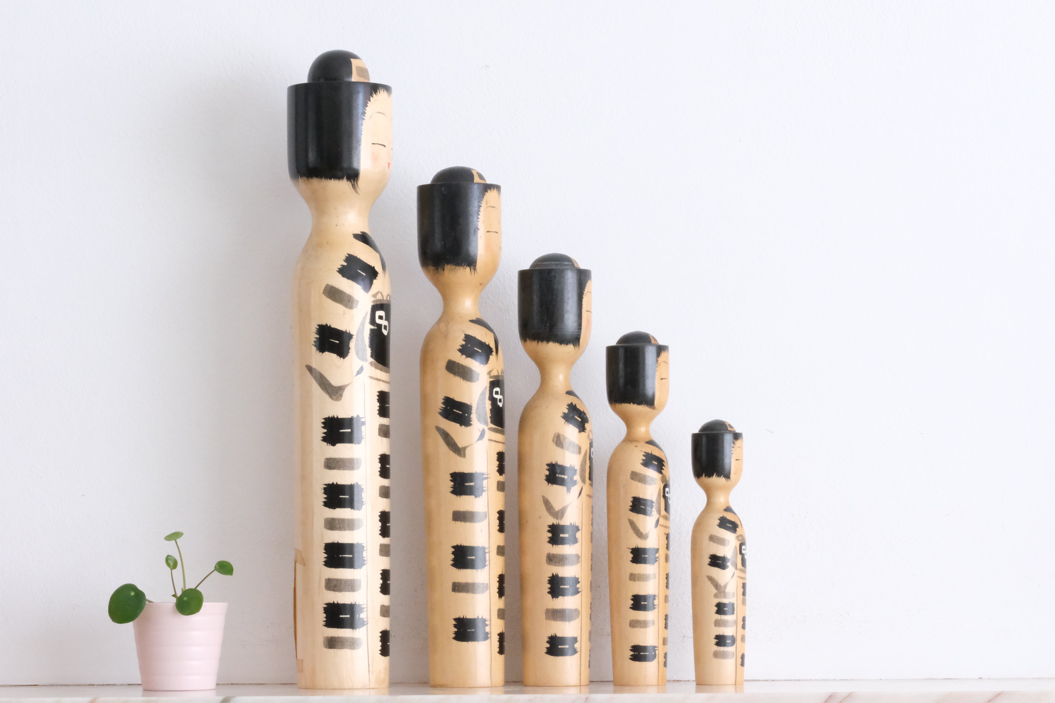 Set of Five Vintage Creative Kokeshi by Sato Bunkichi (1922-2008) | from 44 cm to 18 cm