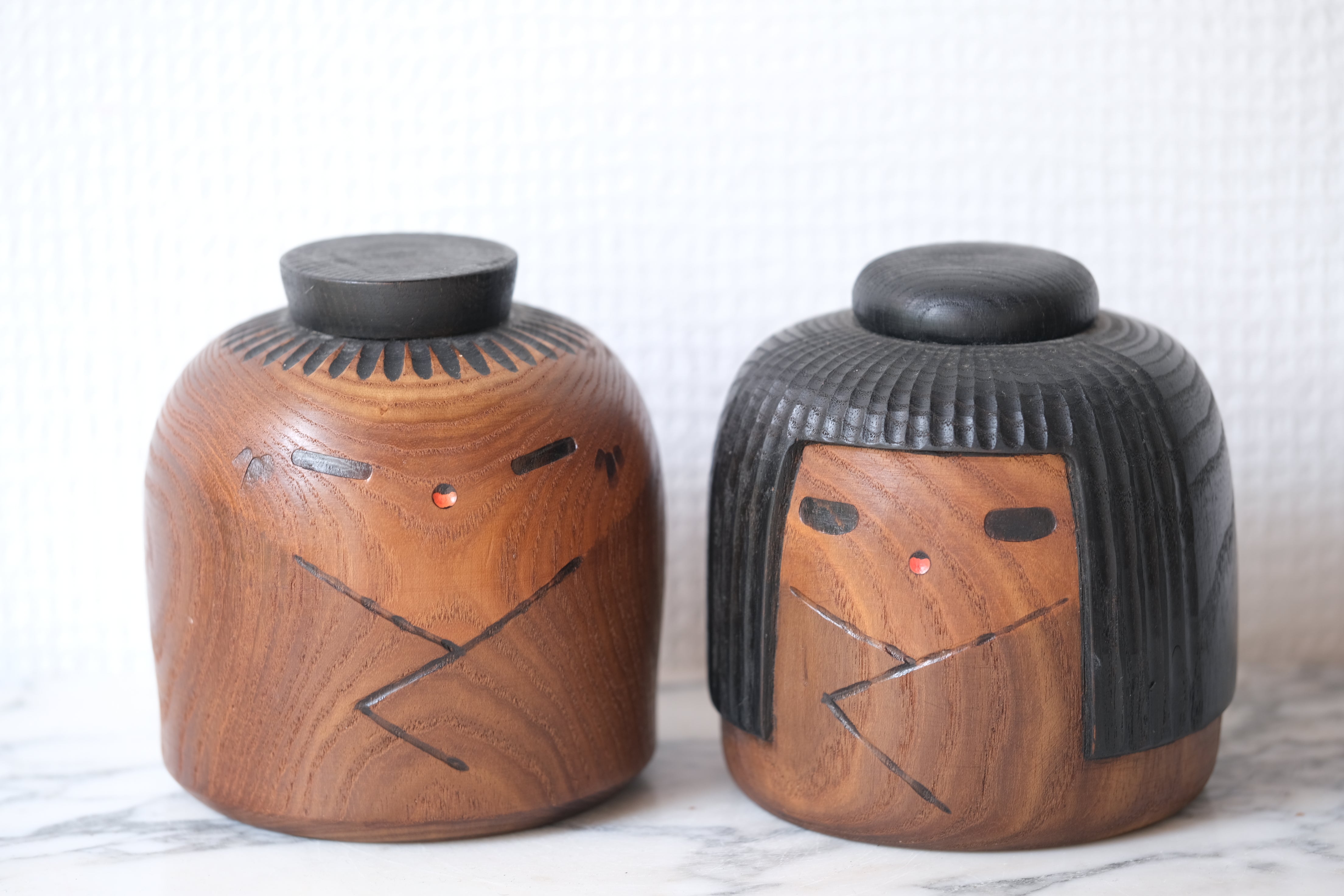 Pair of Vintage Creative Kokeshi by Sanpei Yamanaka (1926-2012) | Both 10,5 cm