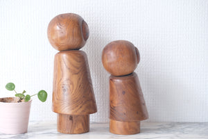 Exclusive Pair of Vintage Creative Kokeshi by Hideo Ishihara (1925-1999) | 17 cm and 21 cm