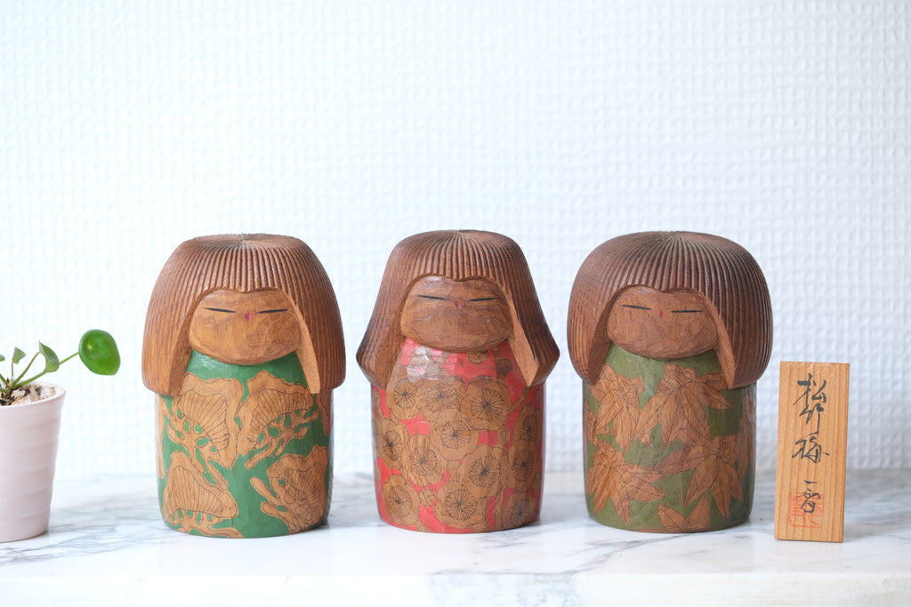 A Set of Three Exclusive Vintage Creative Kokeshi By Issetsu Kuribayashi (1924-2011) | 12 cm