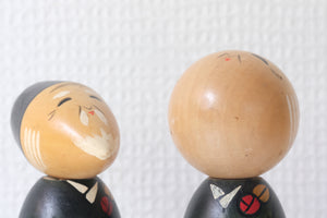 Vintage Pair of Creative Kokeshi attributed to Miyashita Hajime (1940-) | 'Takasago' | 14 cm and 15 cm