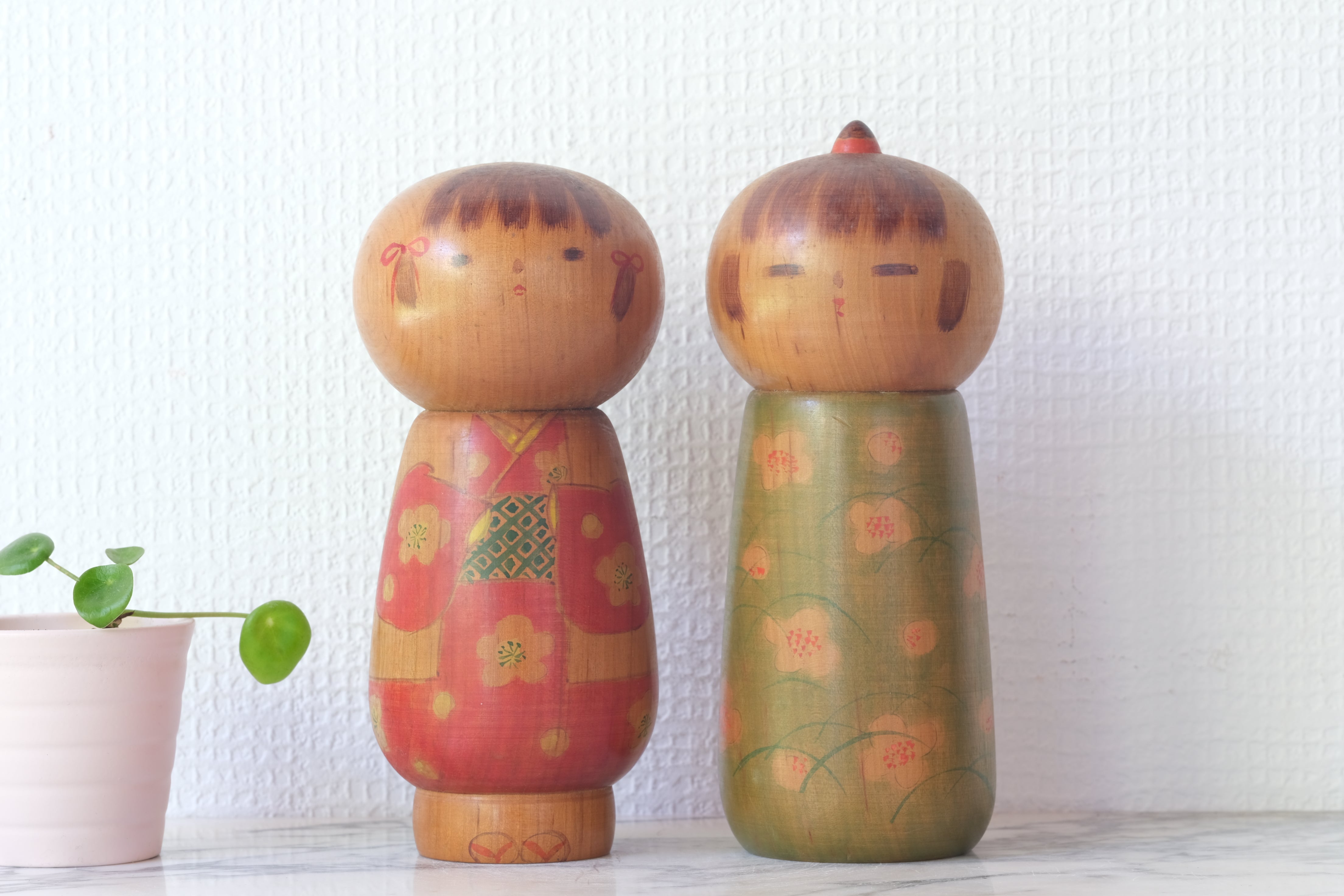 Pair of Vintage Sosaku Kokeshi by Eiko Shibata (1924-) | 17 cm and 18 cm