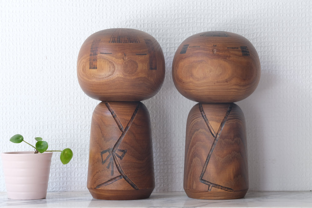 Exclusive Couple of Vintage Creative Kokeshi By Kenichi Murakami (1929 - ) | 21 cm