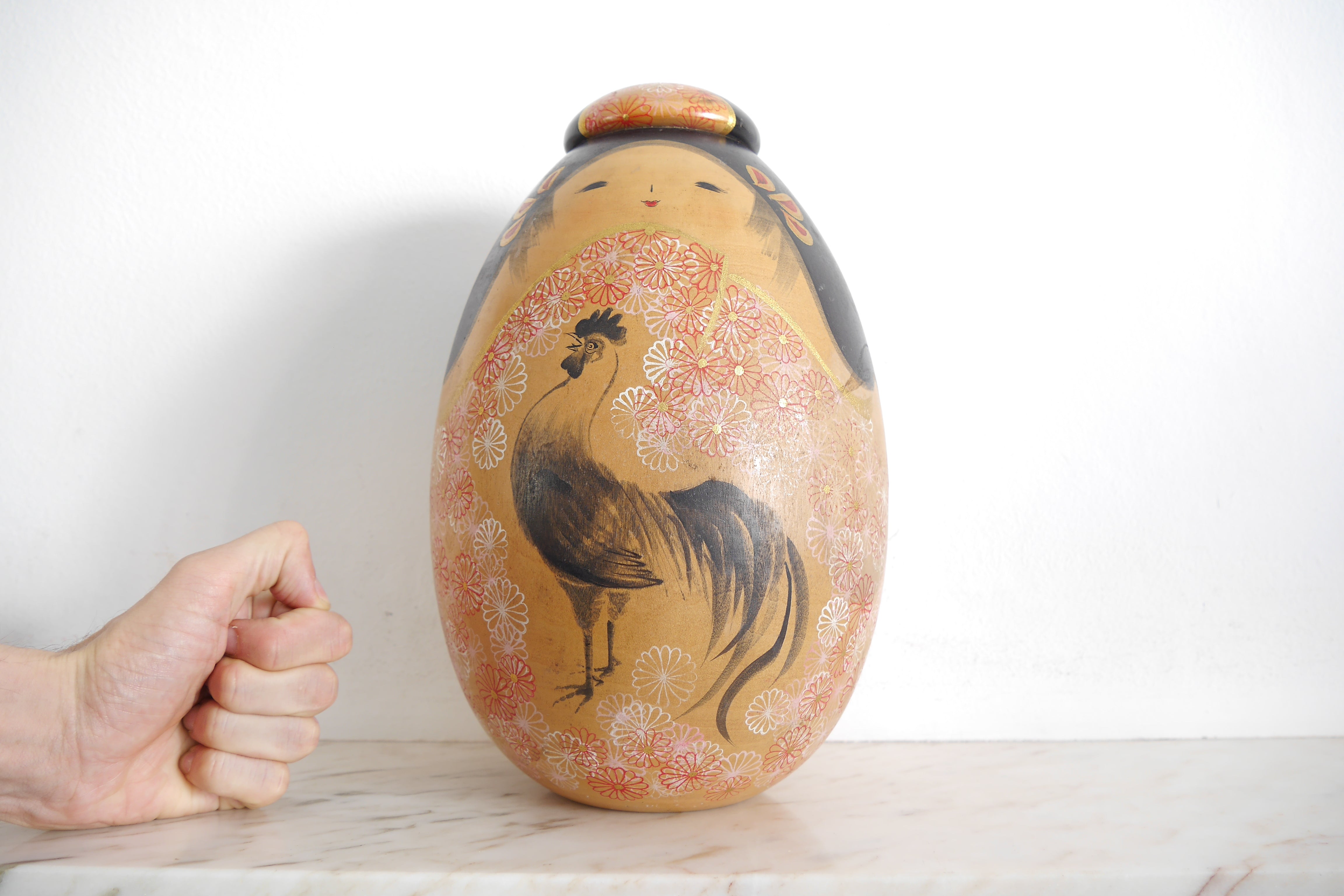 Exclusive Large Vintage Creative Kokeshi By Sato Koson | 'Tori - Rooster'