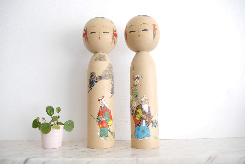 Rare Pair of Vintage Creative Kokeshi attributed to Hideo | 35,5 cm