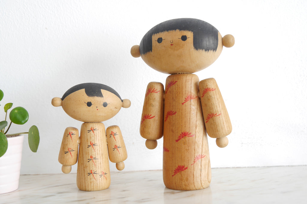 Rare Vintage Sosaku Set Kokeshi by Hideo Ishihara (1925-1999) | Mother and Child | 11 cm and 17,5 cm